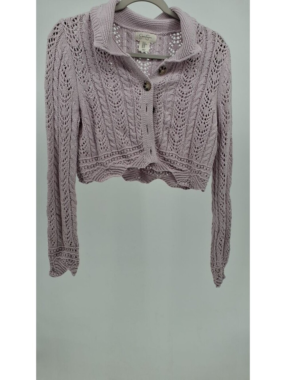 Jessica Simpson Cropped Knit Cardigan Lavender Button Up Collared Sweater